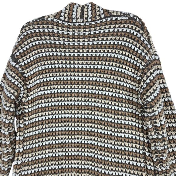 Lovestitch Cardigan Sweater Womens Small Brown Cream Striped Open Chunky Cozy - Picture 7 of 12